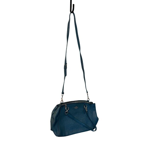 Coach Christie Carryall Satchel Teal Leather Crossbody Bag - Picture 3 of 9